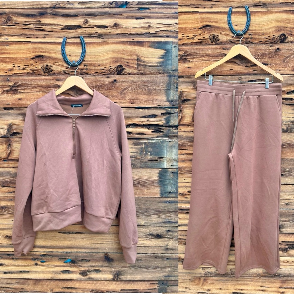 PRETTYGARDEN | NWT Brown Half Zip Sweater & Pants Set XL